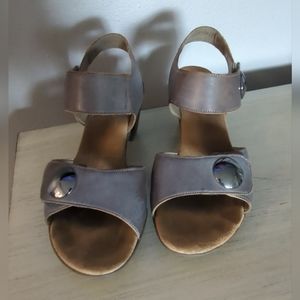 Women's Rieker Gray Heeled Open Toe Sandals W/ Dual Adjustable Straps Sz. 9 1/2